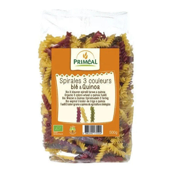 Espirales tricolor trigo quinoa 500 g Primeal