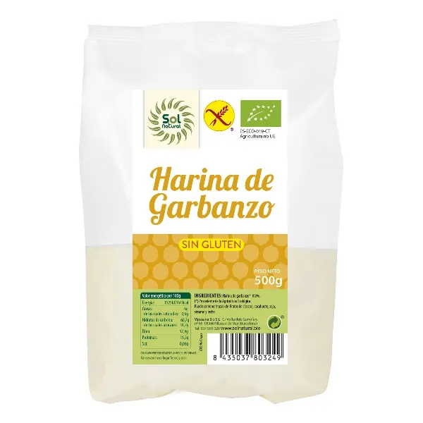 Harina de garbanzo sin gluten bio 500 g Solnatural