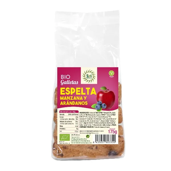 Galletas espelta manzana-arandanos bio 175 g Solnatural