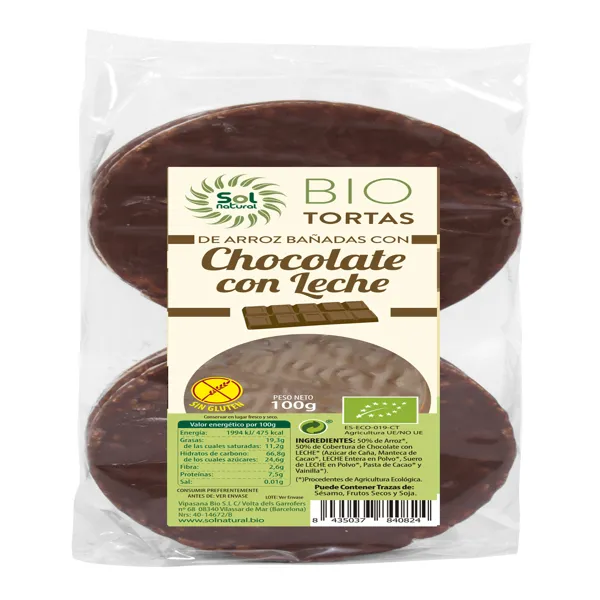 Tortas arroz chocolate con leche bio 100 g Solnatural