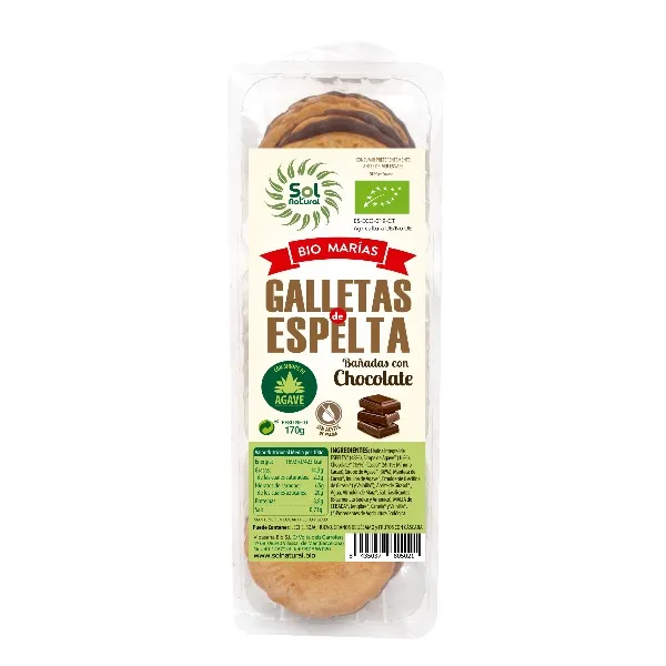 Galletas marias bañadas chocolate bio 170 g Solnatural