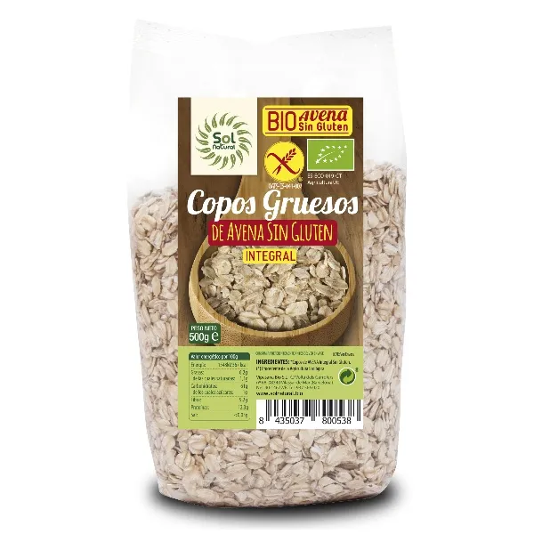 Copos de avena gruesos sin gluten bio 500 g Solnatural