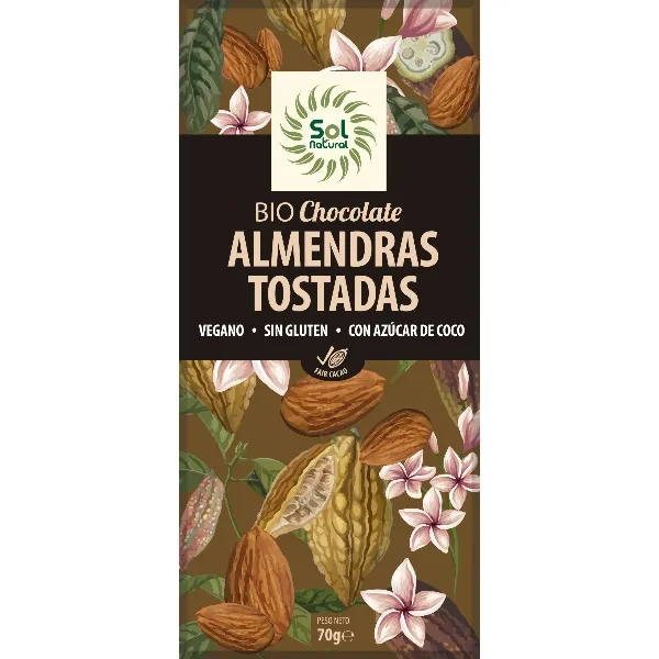 Tableta chocolate almendras tostadas bio 70 g Solnatural