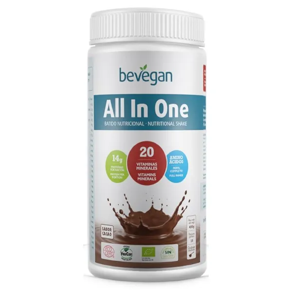 All in one nutricional shke cacao 450 g Bevegan
